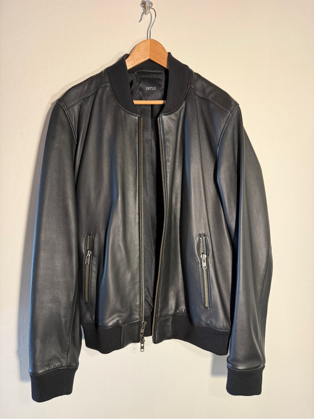 DSTLD Leather Bomber Jacket XL Men's NWOT Black